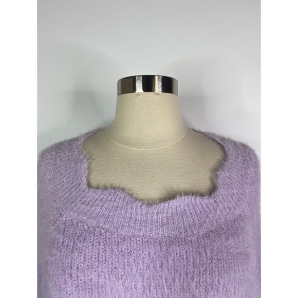 Lucy Paris Fuzzy Wavy Neckline Balloon Sleeves Sweater - Picture 4 of 10